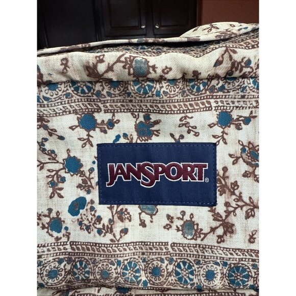 Vintage JanSport Brown Green Backpack: Floral Print. 2 Zippers. 16'x11.5'x5.5' - Picture 6 of 11
